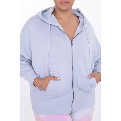 PLUS SIZE FRENCH TERRY ZIPPER HOODY JACKET: NATURAL / 1X