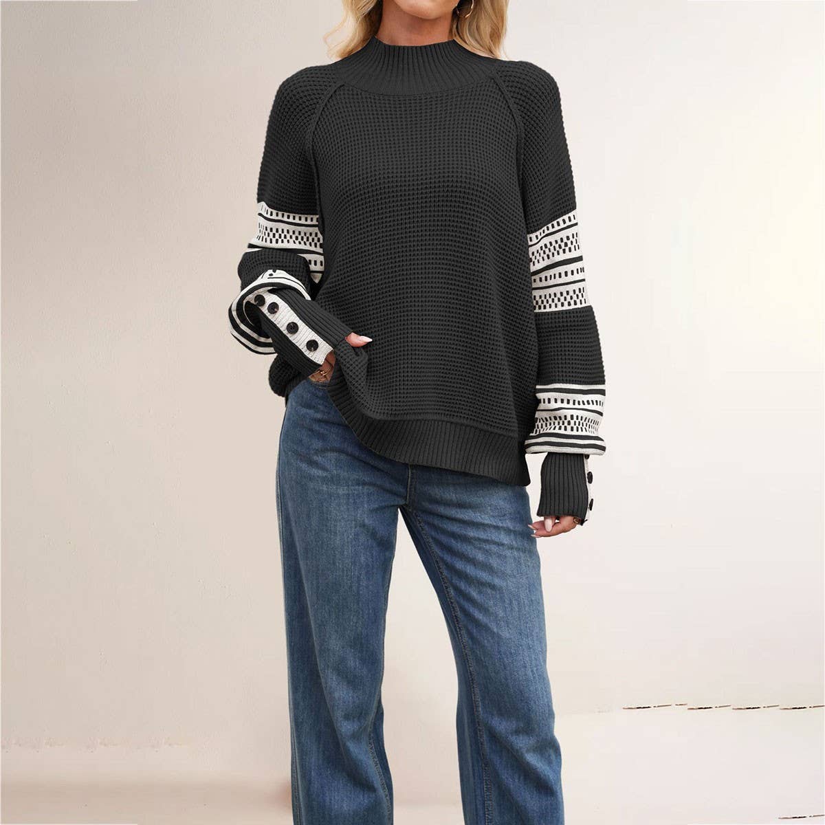 Women’s Half Turtleneck Knit Pullover Sweater_CWOSWL07173