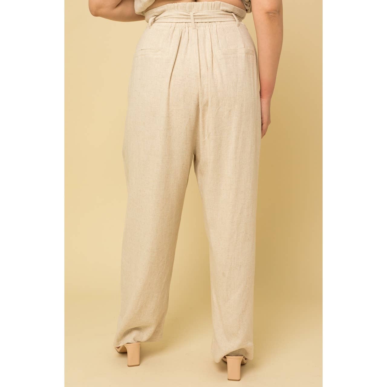 PLUS SIZE PAPERBAG WAIST TIE BELT WIDE LEG PANTS: SAGE / 2X