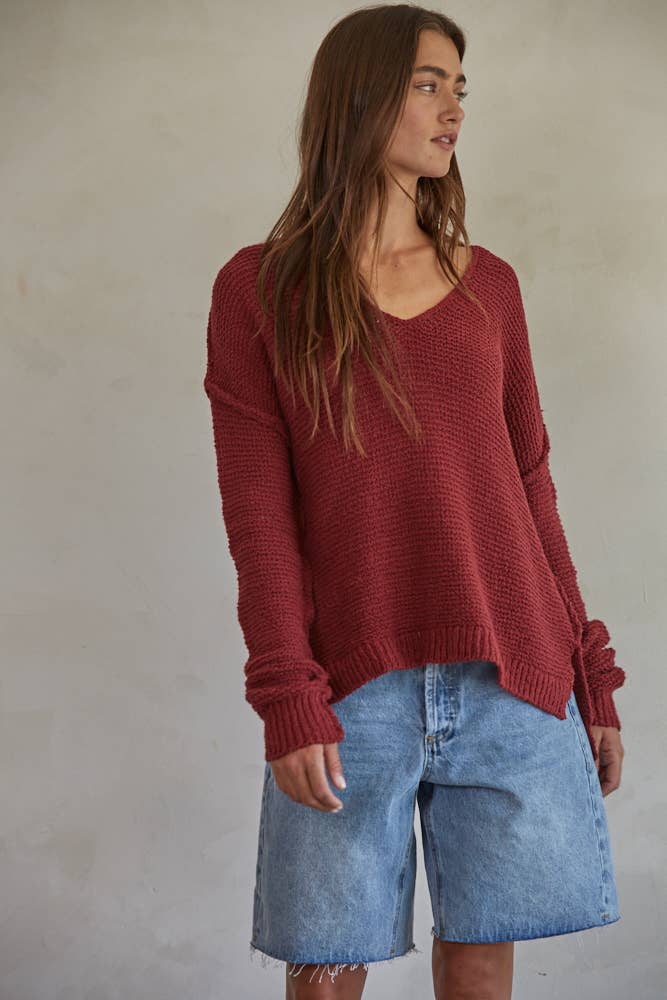 W1289 | Knit Sweater V-Neck Long Sleeve Top