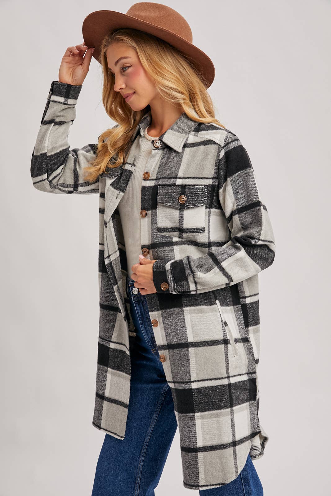 FLANNEL PLAID LONGLINE SHACKET