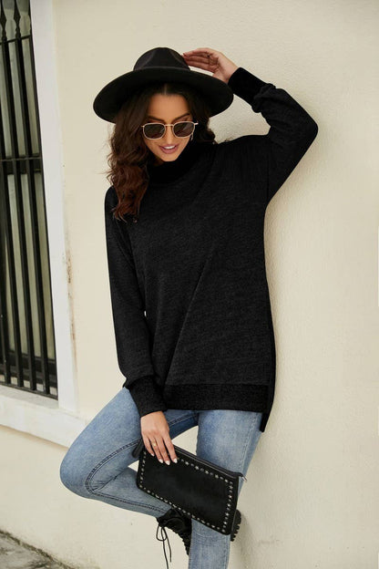 WOMEN HIGH TURTLE NECK LONG SLEEVE JUMPER TOP_CWTBLL0185: Blue / (S) 1