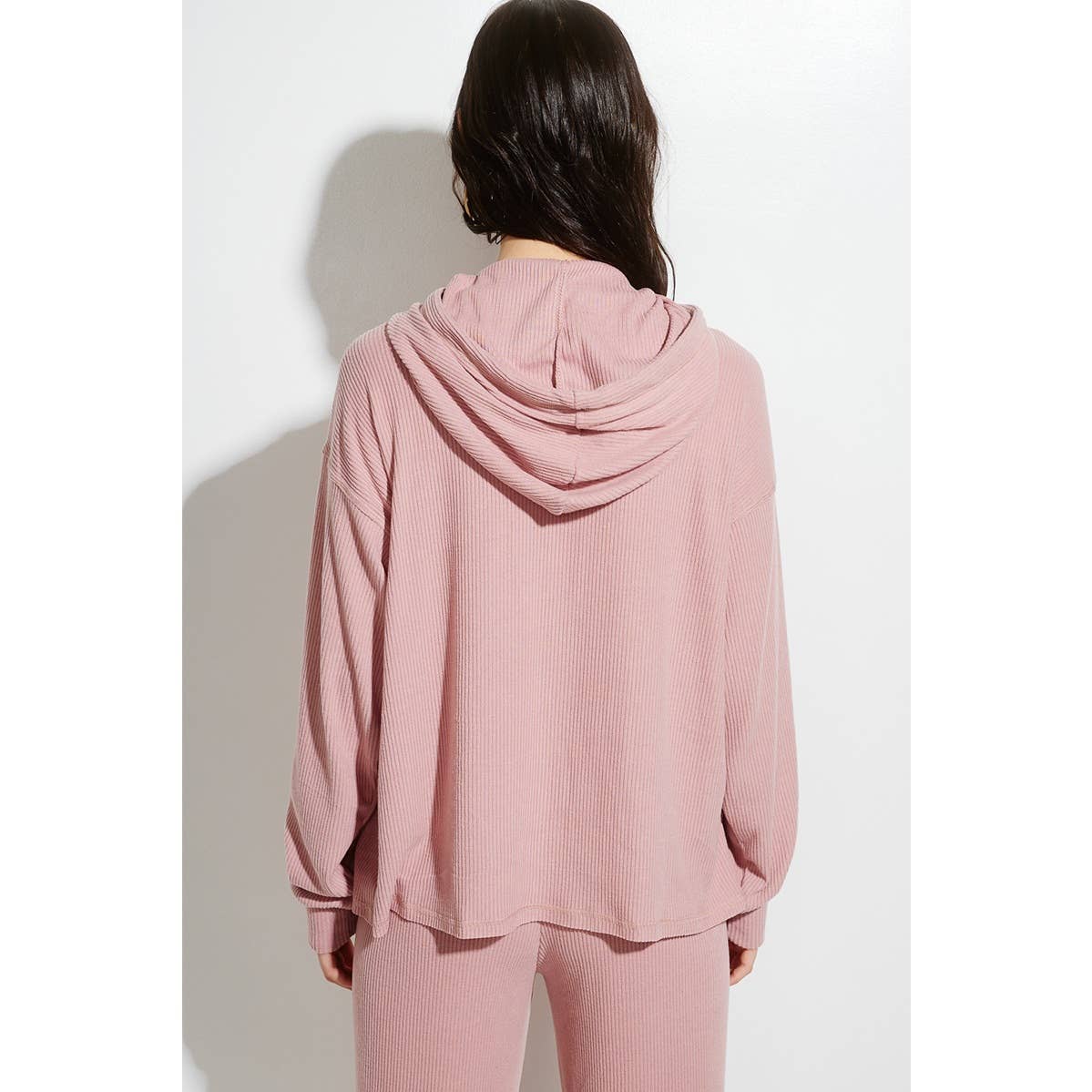 Falalala glitter print rib Hoodie loungewear set