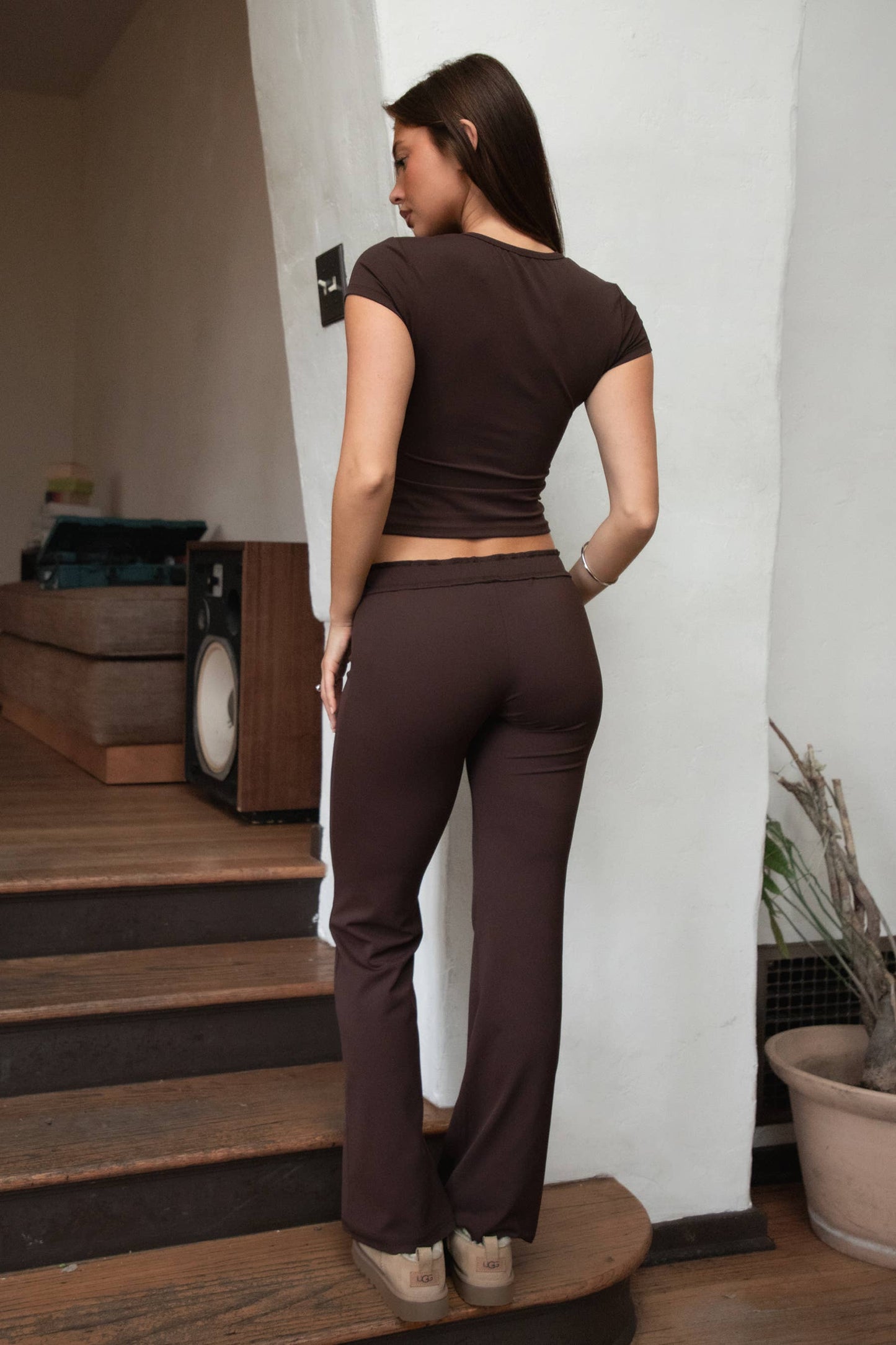 NYLEE Soft Span Jersey Yoga  Foldover Wide Leg Pants