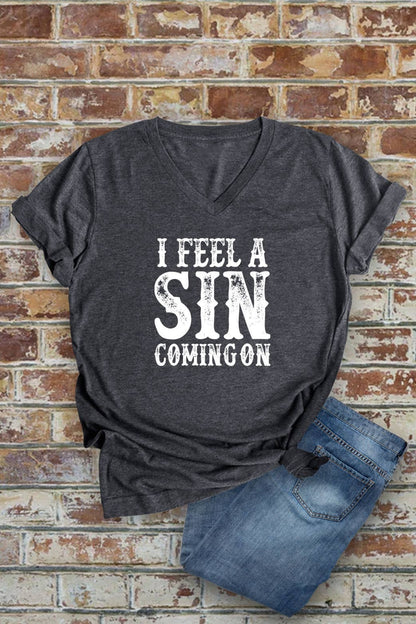 I Feel a SIN Coming On, Unisex Short Sleeve V Neck T-Shirt