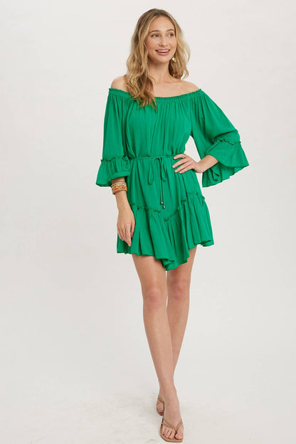 RUFFLED SOLID BOHO DRESS: ORCHID / S