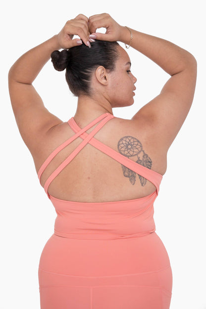 CURVY Strap Back Cropped Top with Built-In Sports Bra: DUSTY CORAL / XL:1XL:2XL:3XL (2:2:1:1)