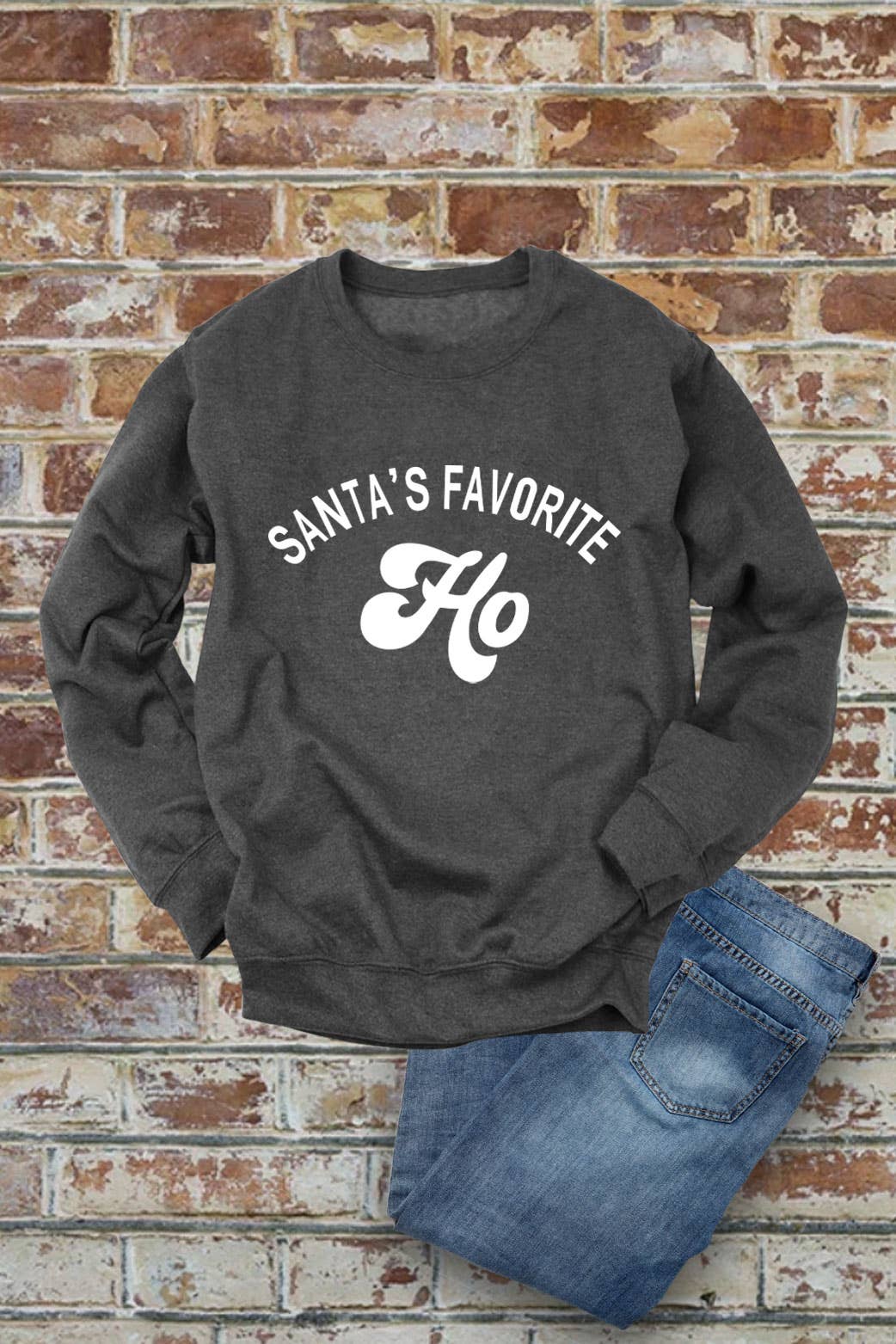 Santa's Favorite HO, Christmas, Unisex Crew-Neck FLEECE Sweatshirt: Black/Red / S