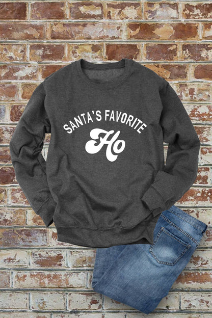 Santa's Favorite HO, Christmas, Unisex Crew-Neck FLEECE Sweatshirt: Black/Red / S