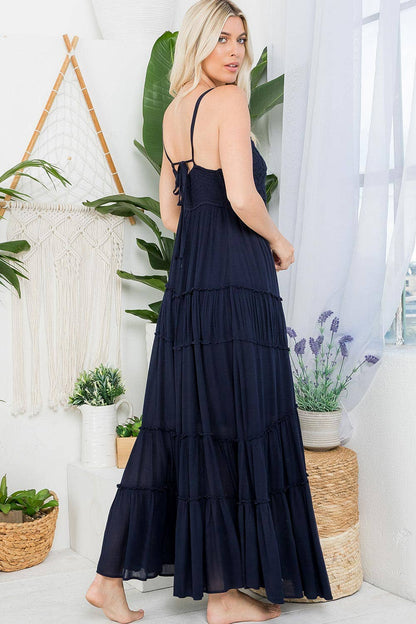 CROCHET LACE TIEREN HEMLINE MAXI DRESS: FUCHSIA / S