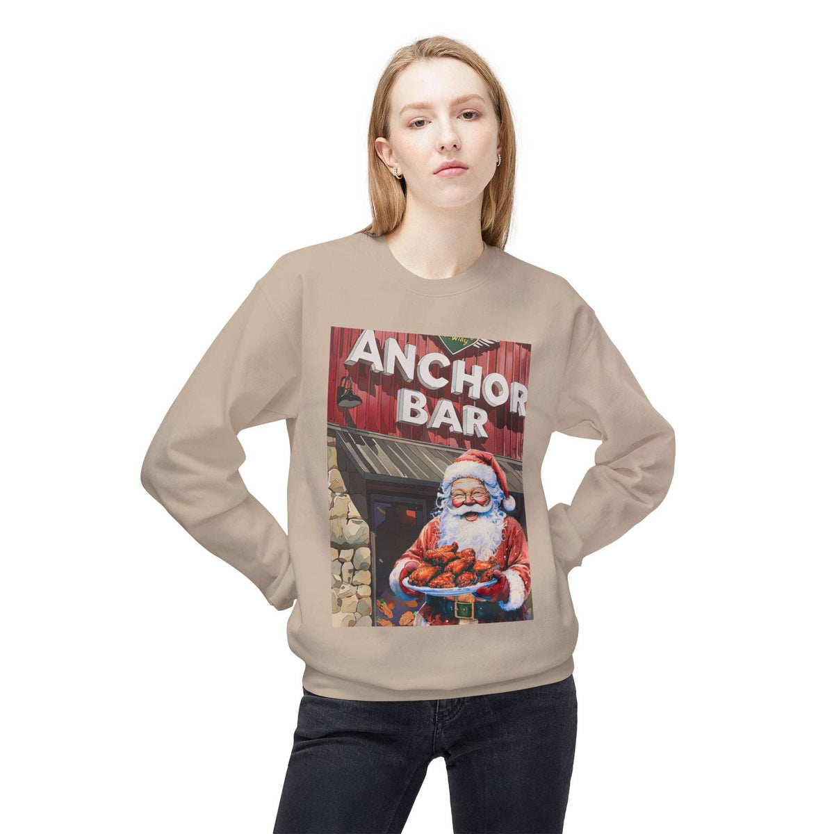 Santa with Wings at Anchor Bar Unisex Cozy Crewneck Sweatshirt