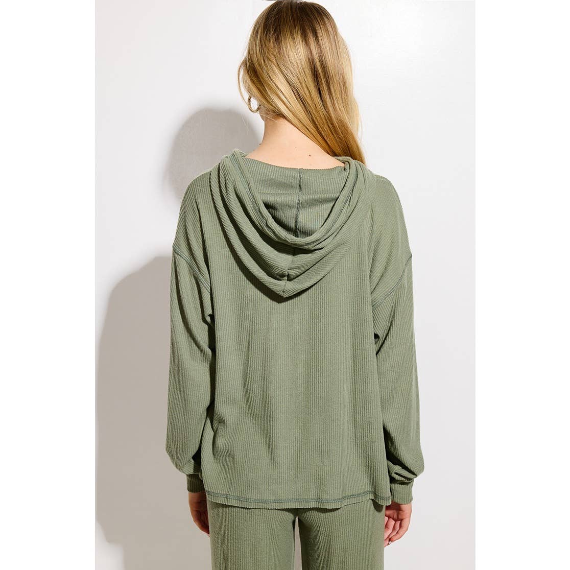 Falalala glitter print rib Hoodie loungewear set