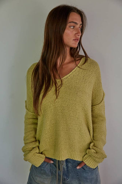 W1289 | Knit Sweater V-Neck Long Sleeve Top