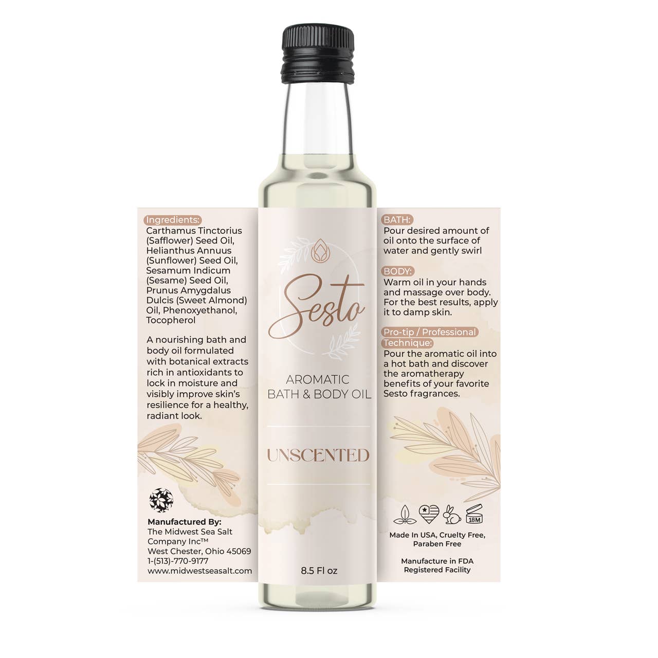 Sesto Aromatic Bath & Massage Oil - Unscented - 8.5oz