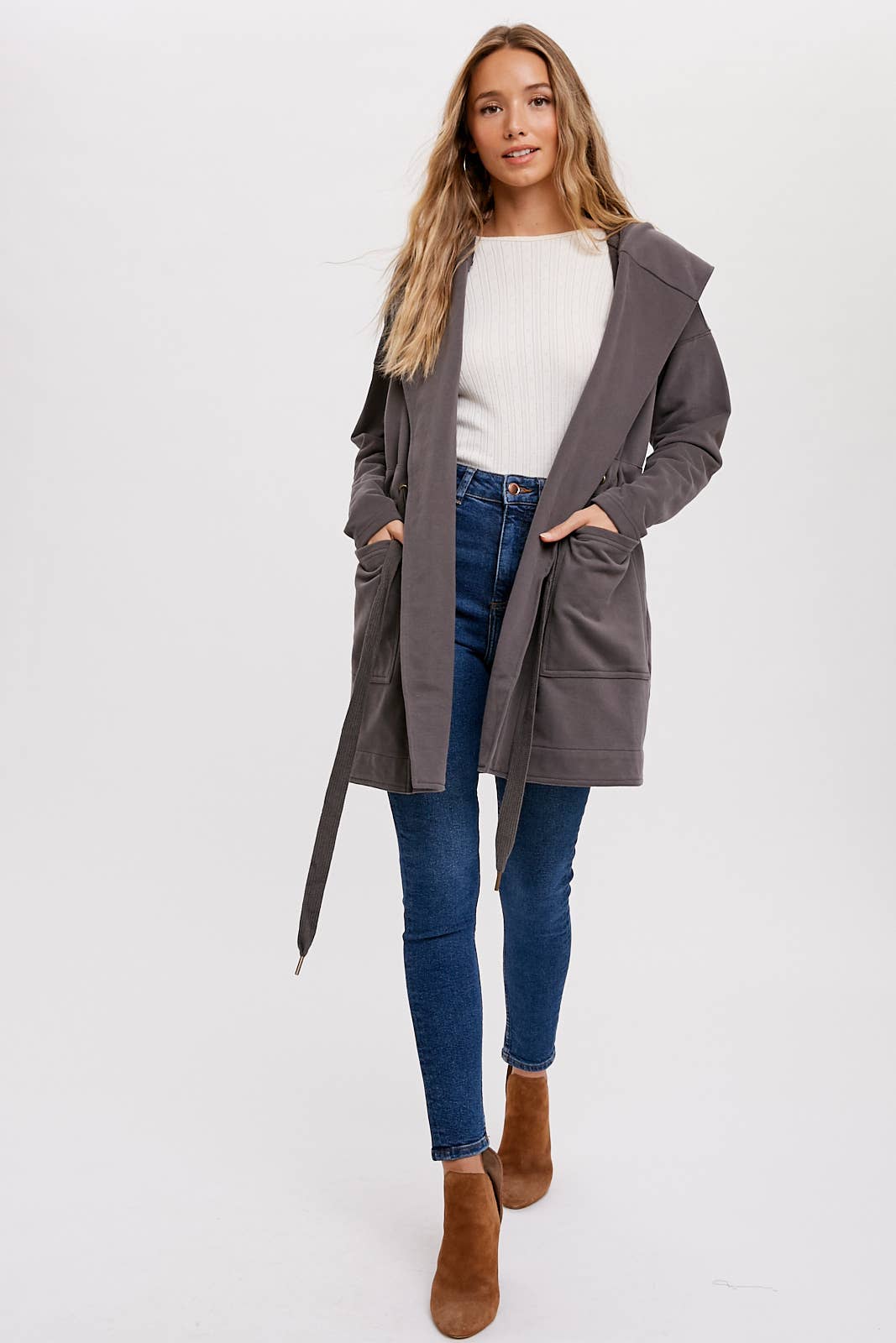 FRENCH TERRY HOODIE JACKET: ASH / S