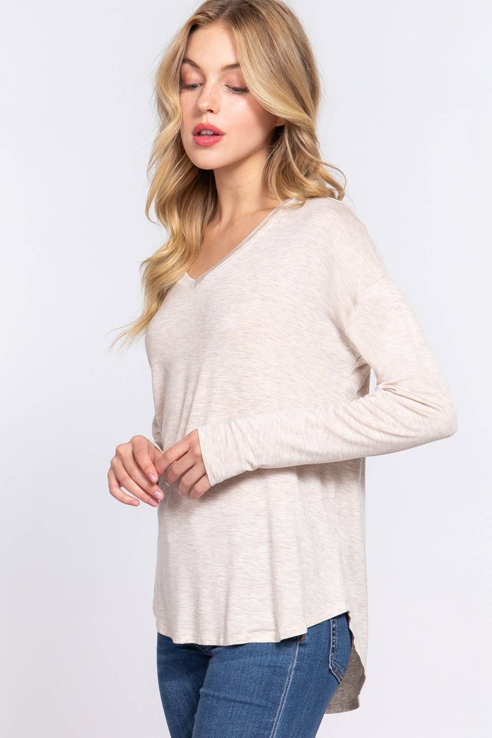 Long Dolman Sleeve V-neck Rayon Span Jersey Top