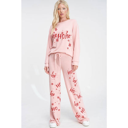 Merry Christmas print soft lounge wear set