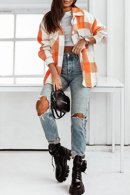 Colorful Open Button Pockets Plaid Shackets FHB012