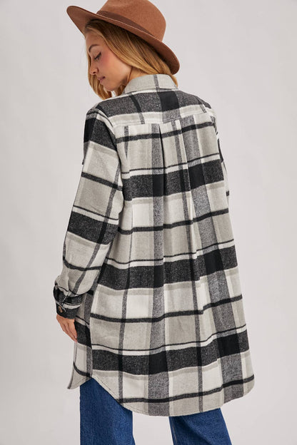 FLANNEL PLAID LONGLINE SHACKET