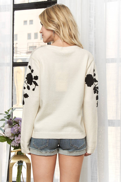 CESW3955- FLORAL ROUND NECK KNIT SWEATER