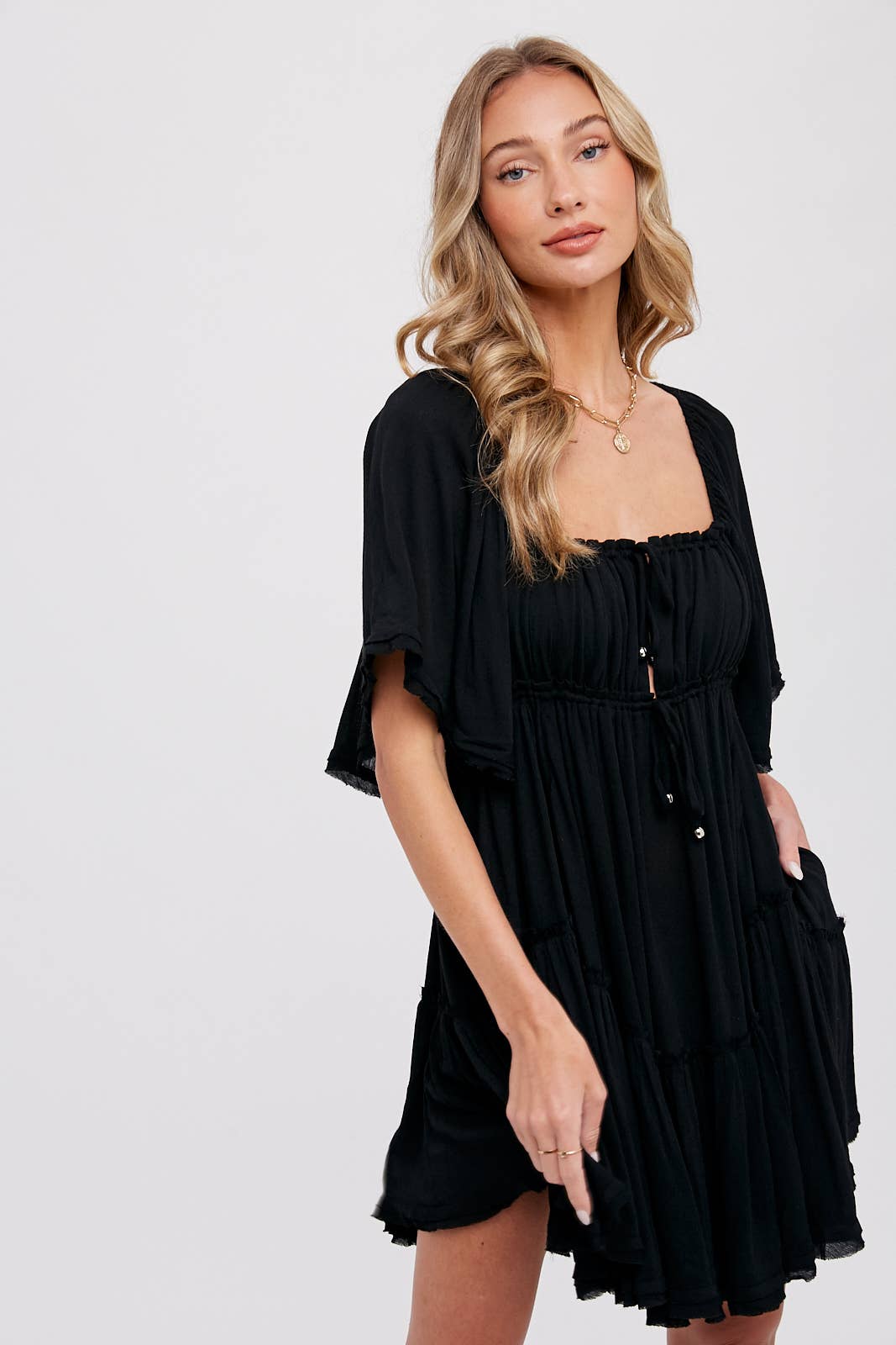 RUFFLE HEM  RUCHED MINI DRESS