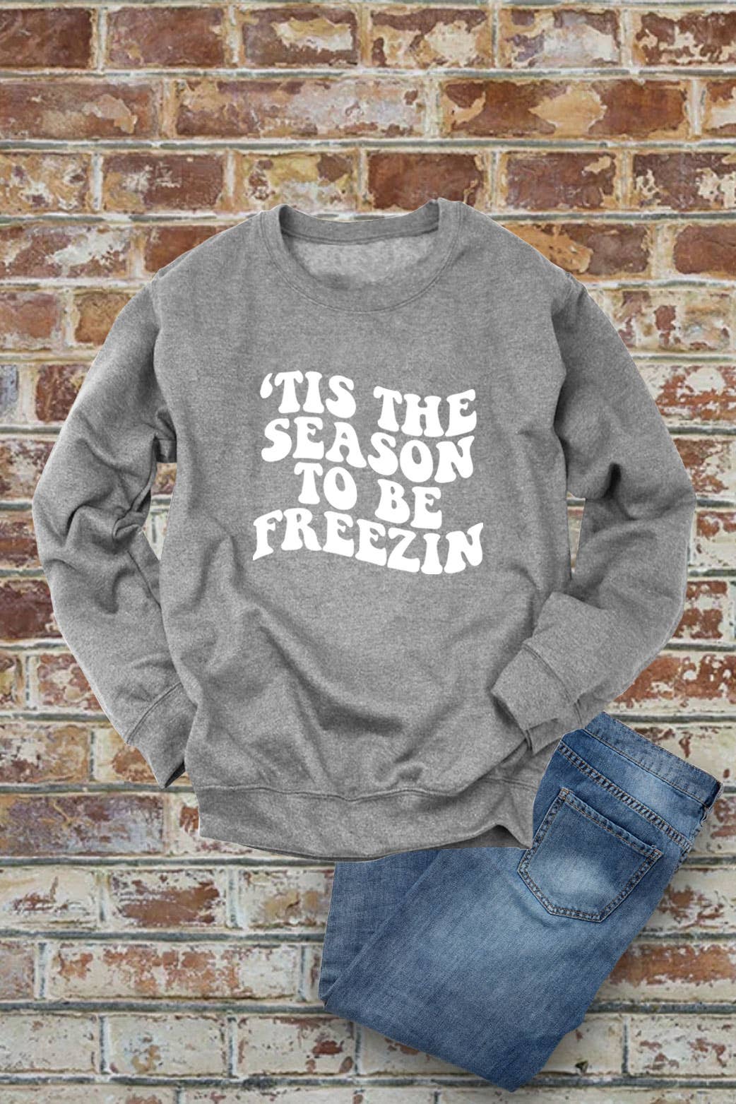 Tis the Season to be Freezin, Christmas, PLUS FLEECE  Unisex Crew-Neck  Sweatshirt: D ROSE/WHITE / XL