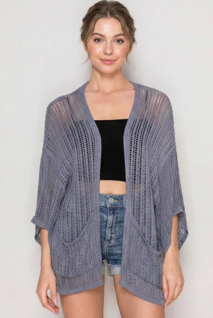 FISHNET KNIT SHORT SLEEVE KIMONO CARDIGAN-CEJ2144