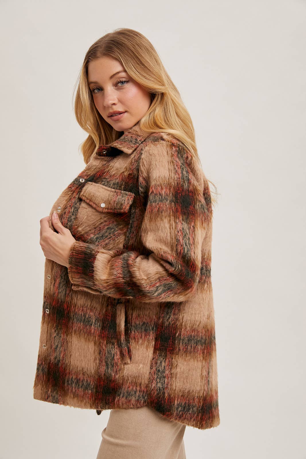 BRUSHED FLANNEL BUTTON DOWN SHACKET