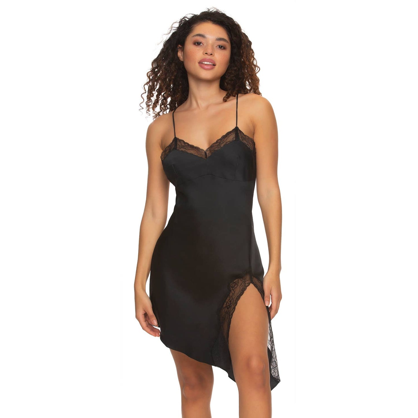 Crave Satin and Lace Slip: Black (BLK) / M