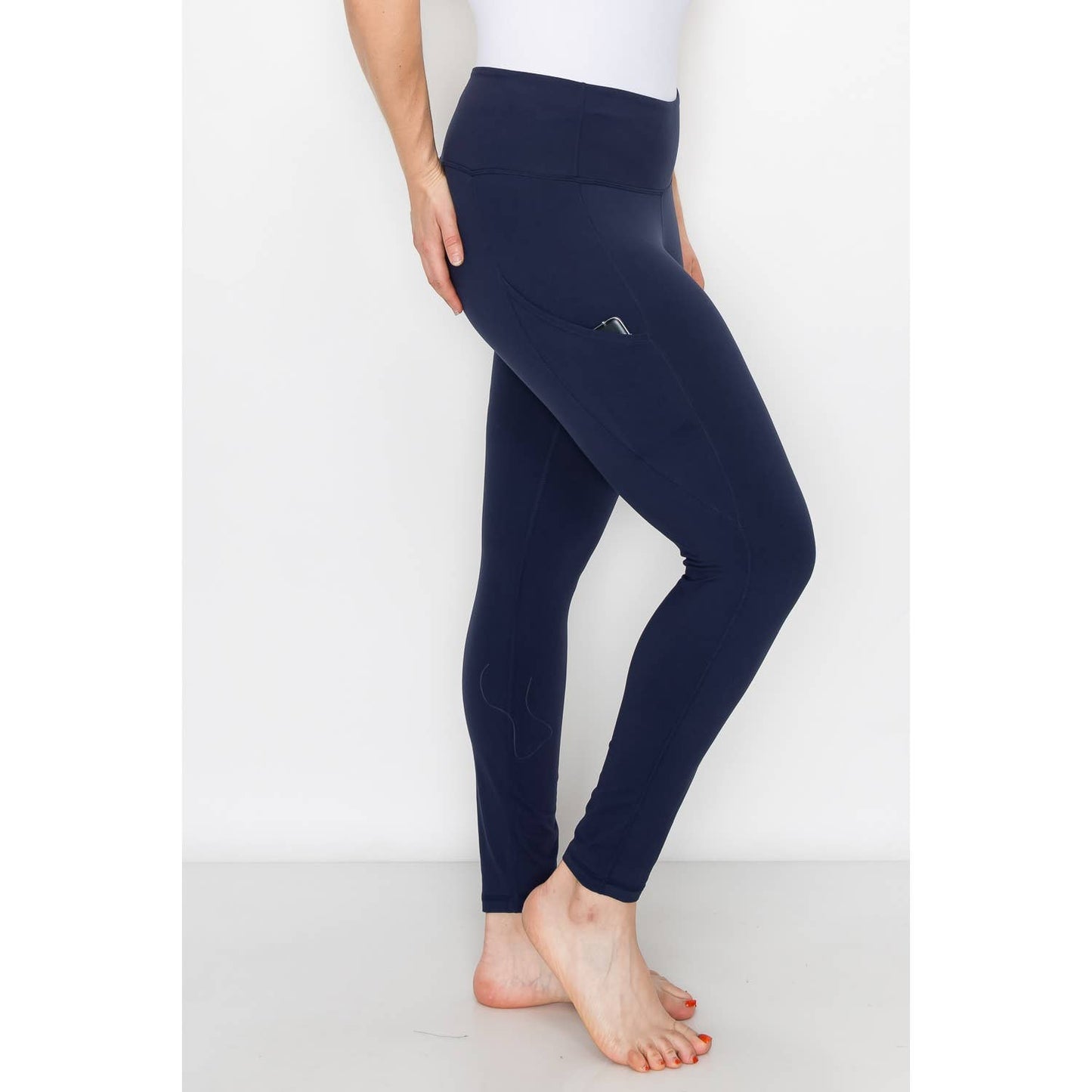 PLUS SIZE SIDE POCKET ACTIVE LEGGINGS: Navy / 2X
