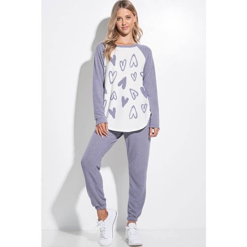 Heart Valentines day print raglan lounge wear set