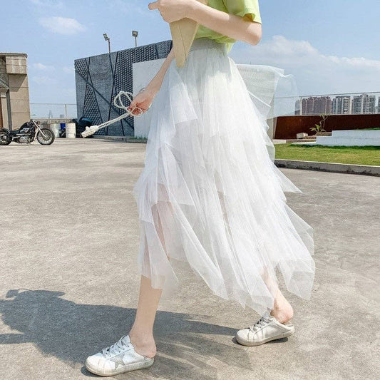 High Waist Loose Mesh Skirt Irregular Color