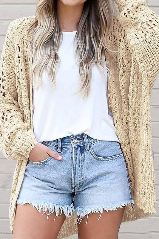 Casual Hollowed Knit Dolman Sleeve Cardigan