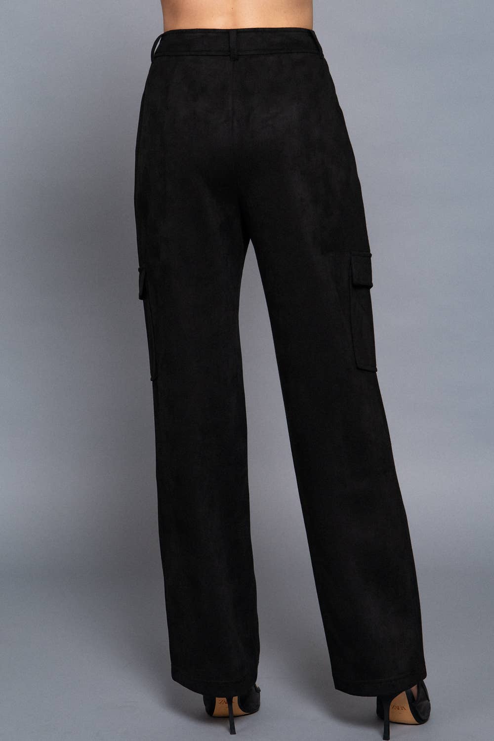 High Waist Straight Line Suede Cargo Pants