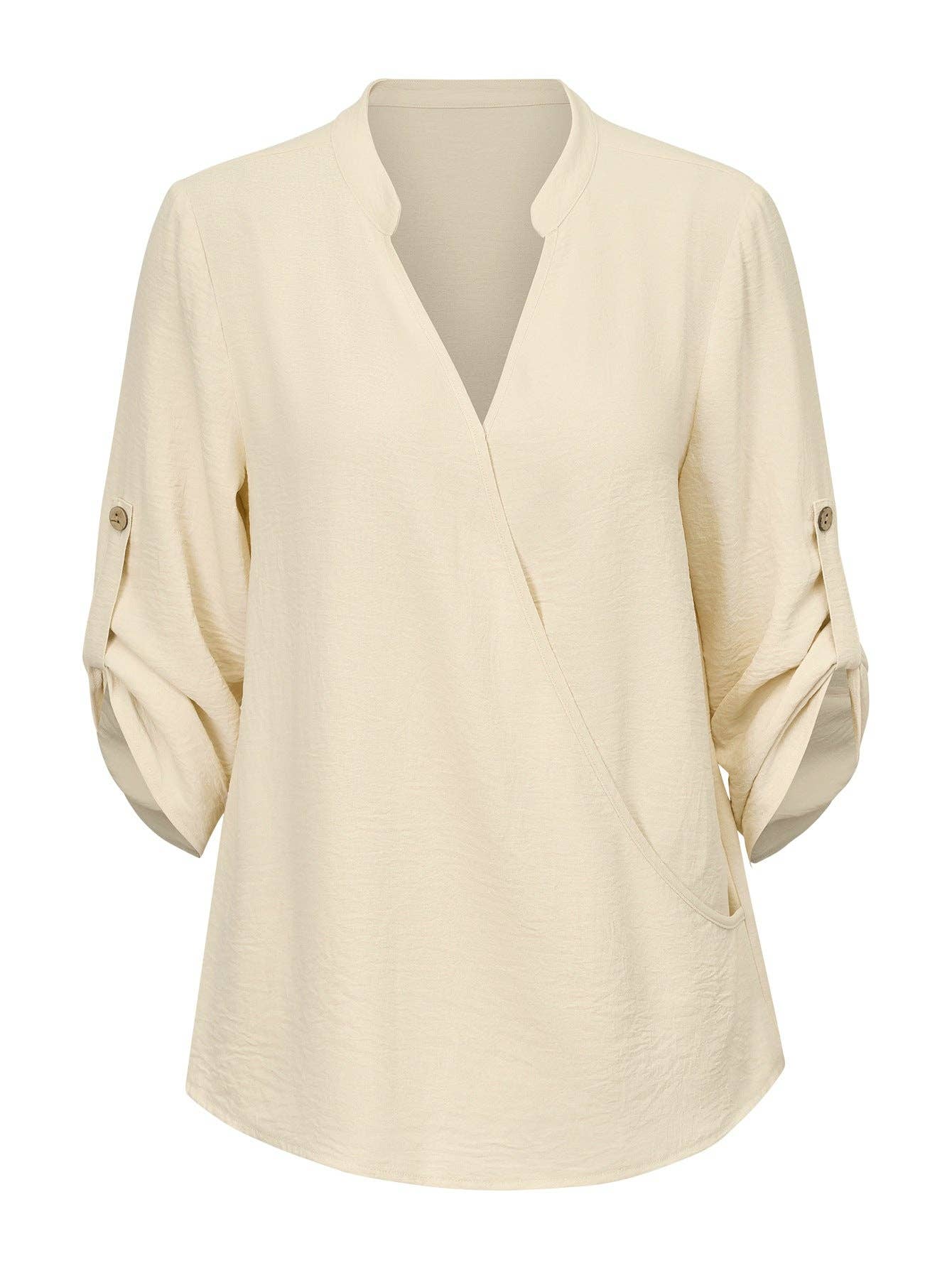 SN18 Sweetkama Ladies V-neck Hemming Daily Shirt: Green / M