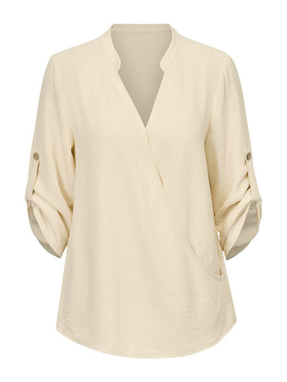 SN18 Sweetkama Ladies V-neck Hemming Daily Shirt: Green / M
