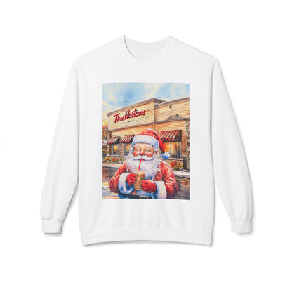Santa with an Iced Coffee at Tim Horton's Cozy Unisex Christmas Crewneck Sweatshirt