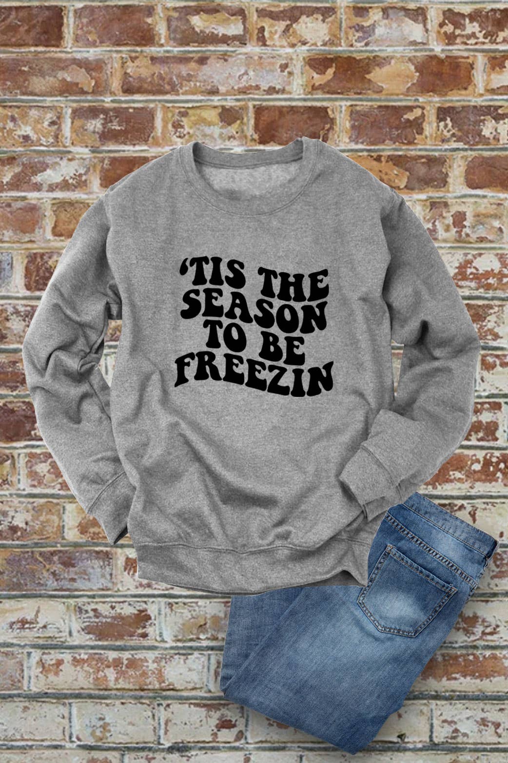 Tis the Season to be Freezin, Christmas, PLUS FLEECE  Unisex Crew-Neck  Sweatshirt: D ROSE/WHITE / XXL