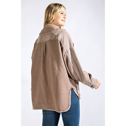 COTTON FRENCH TERRY MINERAL WASHED JACKET: Olive / S