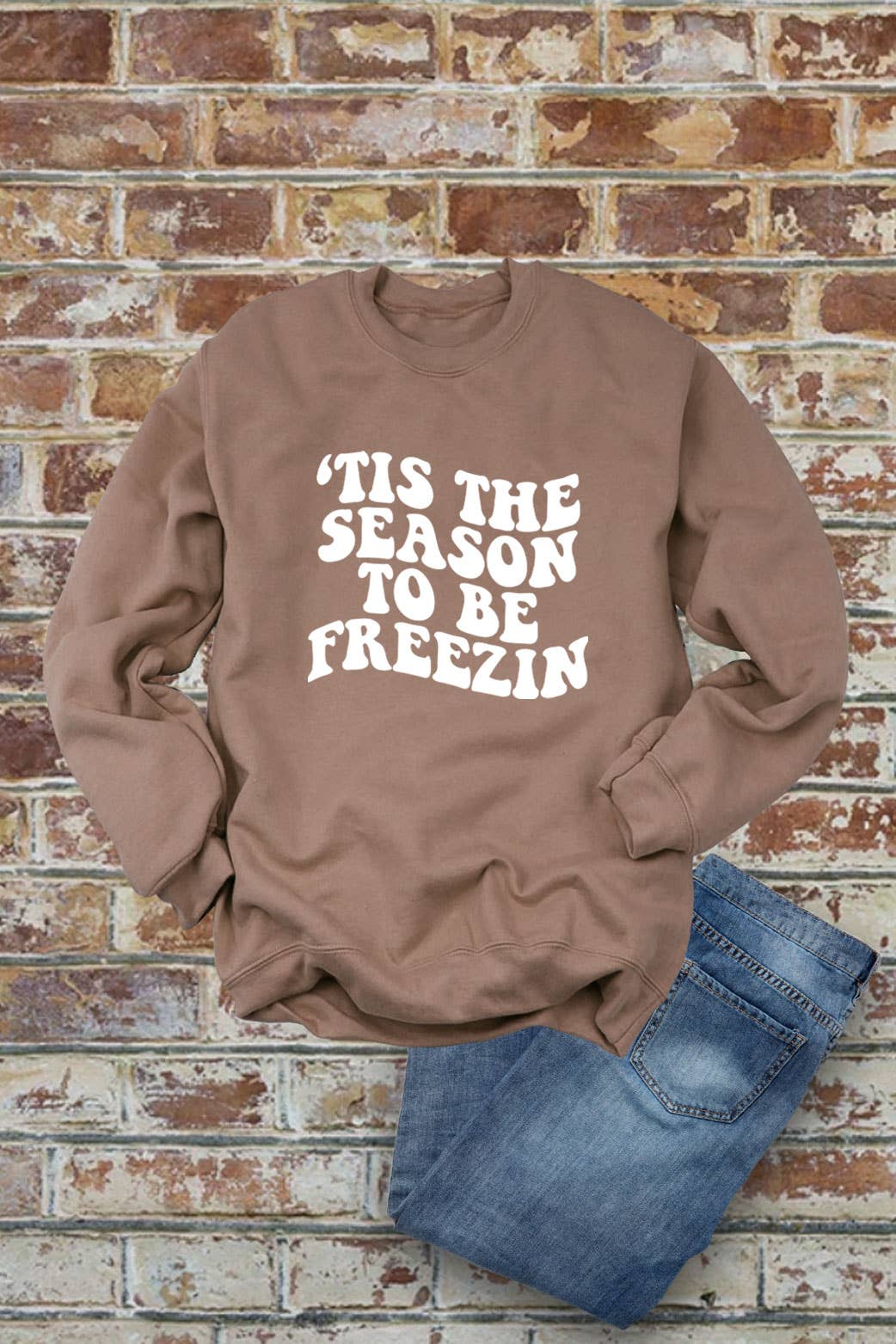 Tis the Season to be Freezin, Christmas, PLUS FLEECE  Unisex Crew-Neck  Sweatshirt: D ROSE/WHITE / XXL