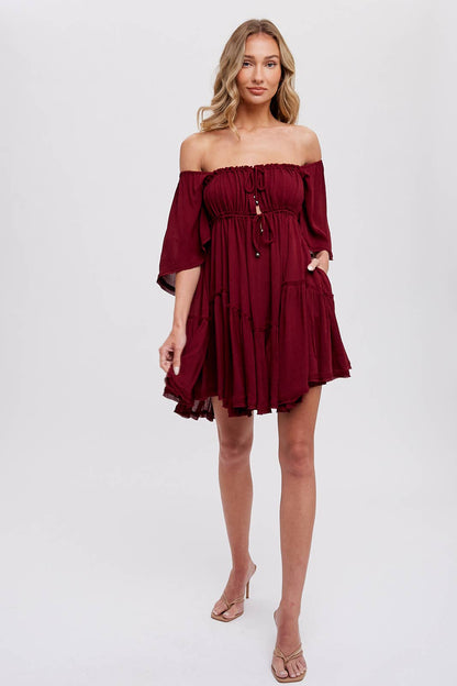 RUFFLE HEM  RUCHED MINI DRESS