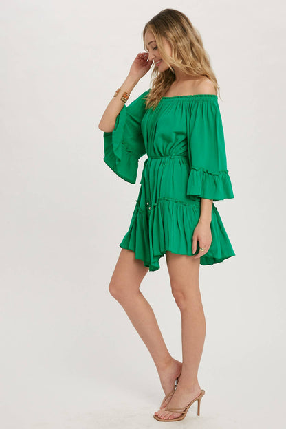 RUFFLED SOLID BOHO DRESS: ORCHID / M