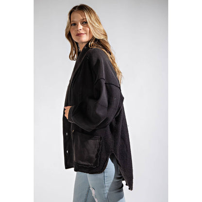 COTTON FRENCH TERRY MINERAL WASHED JACKET: Olive / M