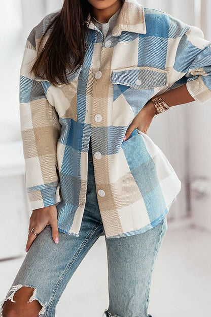 Colorful Open Button Pockets Plaid Shackets FHB012