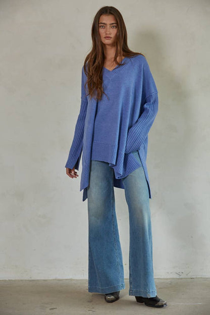 W1545 | Knit Sweater Polyester V-Neck Long Sleeve Pullover