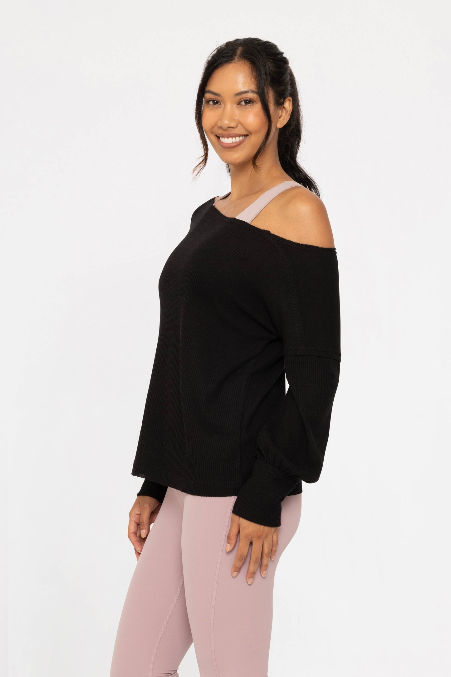 Ballet Chic Ribbed Off-Shoulder Top