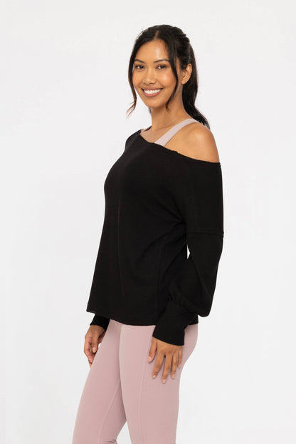 Ballet Chic Ribbed Off-Shoulder Top