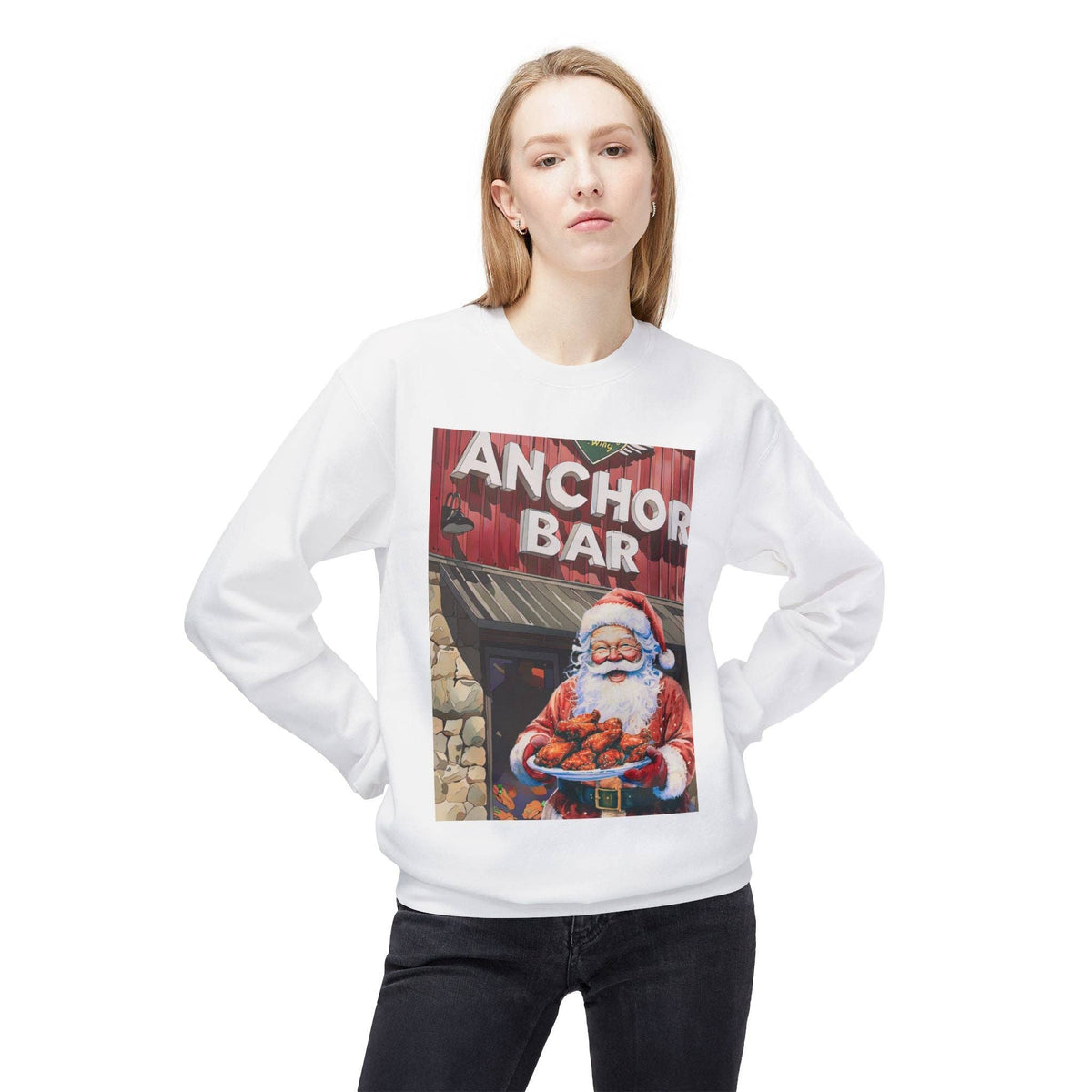 Santa with Wings at Anchor Bar Unisex Cozy Crewneck Sweatshirt
