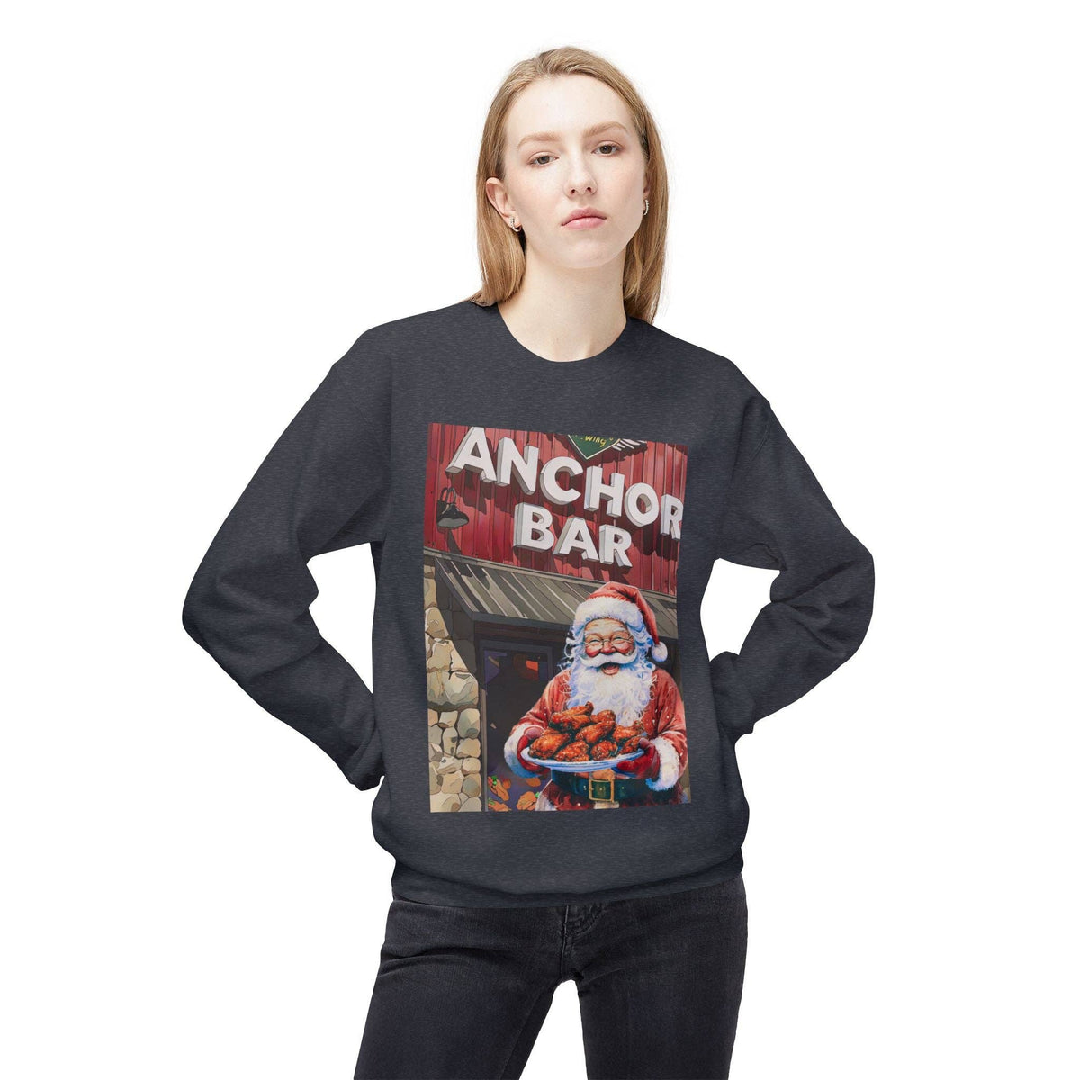 Santa with Wings at Anchor Bar Unisex Cozy Crewneck Sweatshirt