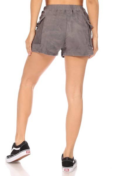 Womens Double Brush Soft Solid Cargo Shorts: Grey / Small